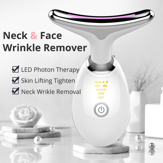 Masajeador térmico para levantamiento y ajuste del cuello, dispositivo de belleza facial con fotones LED de microcorriente eléctrica